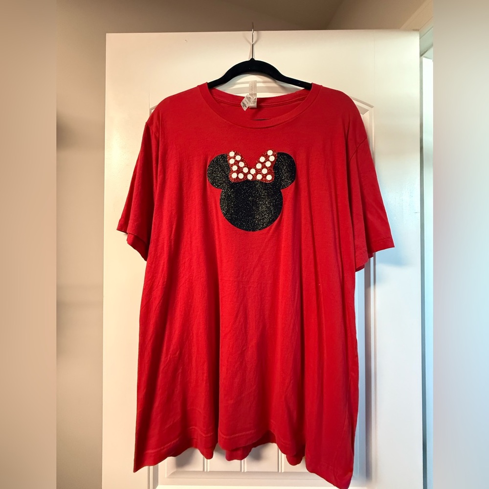 Bella Canvas Red T-Shirt with Glittery Minnie Mouse Design